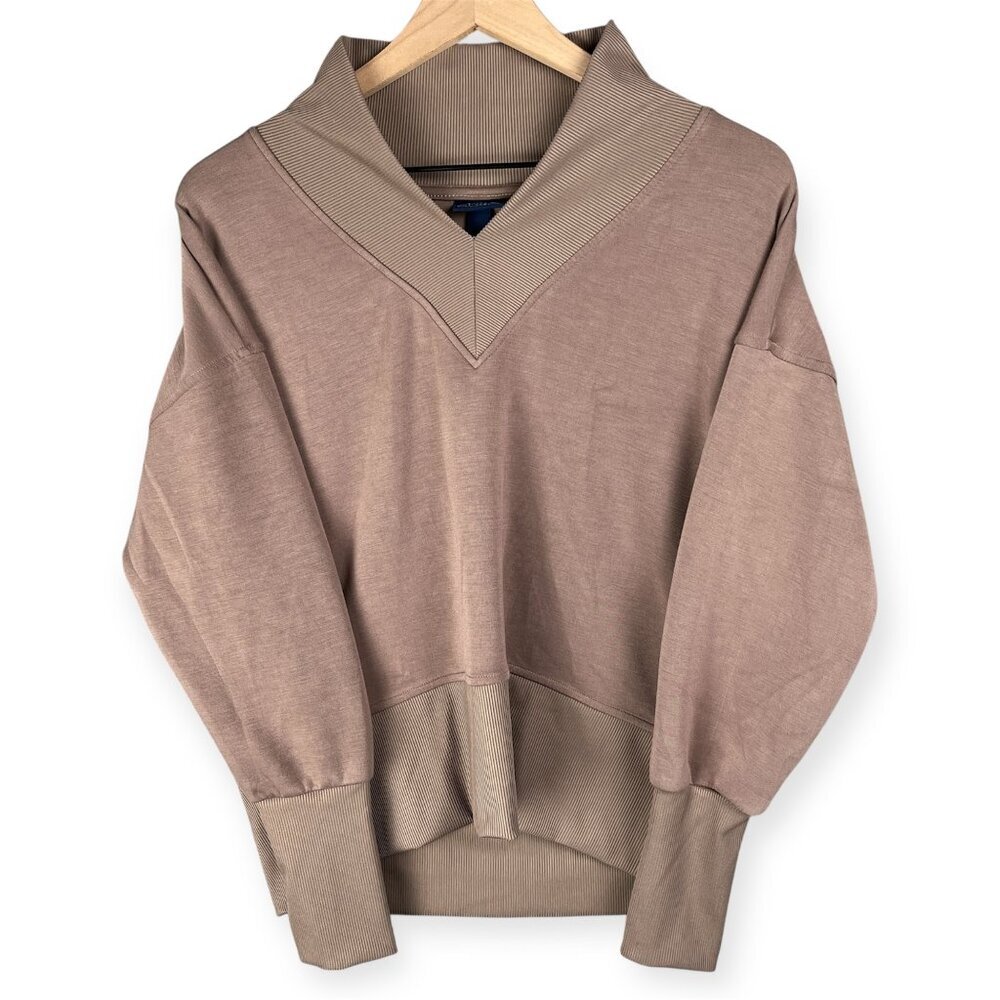 Scoop Ultimate Scubaknit V Neck Sweatshirt Women's S Brown Pullover Minimalist - Picture 3 of 8